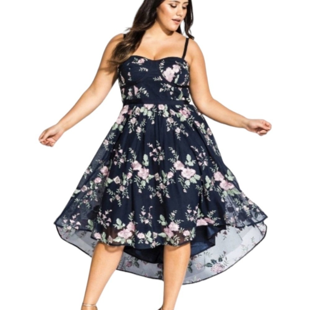 City Chic Aphrodite Party Cocktail Dress Navy Embroidered Floral plus 20 new